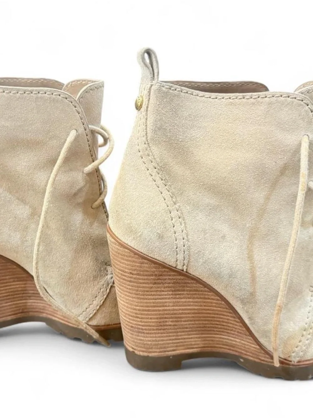 Michael Kors Beige Suede Wedge Lace-Up Boots